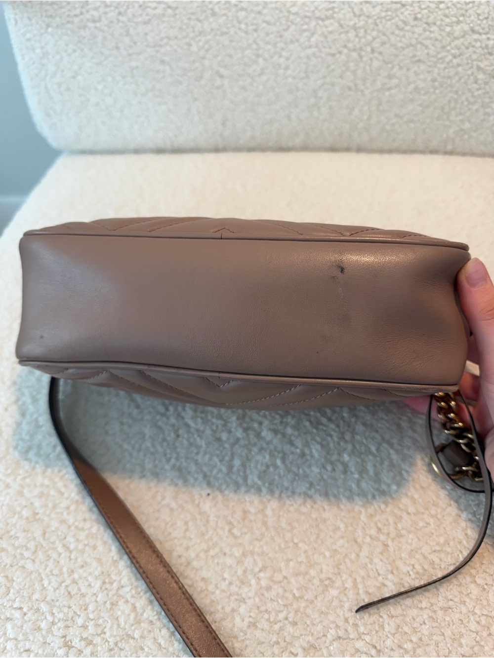 Gucci GG Marmont Chevron Leather Crossbody in Taupe - Picture 7 of 13